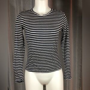 Popular 21 Black & White Striped Long Sleeve Top L